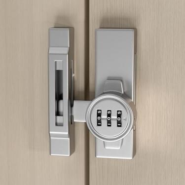 Imagem de INIRET 2 pacotes de fechadura mecânica prateada com senha para portas de celeiro, entrada sem chave para proteger a privacidade, trava flip de combinação de 3 dígitos - adequada para janelas, armários
