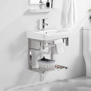 Imagem de Lavatório de parede de cerâmica pequena pia de banheiro triângulo branco suporte de parede pias de lavanderia de cerâmica vaso de porcelana