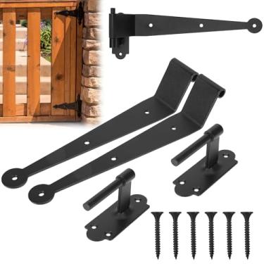 Imagem de Shimeyao Pacote com 10 dobradiças de veneziana de ferro forjado, alça de deslocamento resistente, dobradiça de pino preto de 29 cm para moldura de madeira, portões, portas, janelas