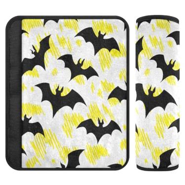 Imagem de Burbuja Capa de cinto de segurança de carro Bat com linha amarela almofadas macias confortáveis protetor de cinto de segurança de carro para alça de ombro de assento, 1 par médio