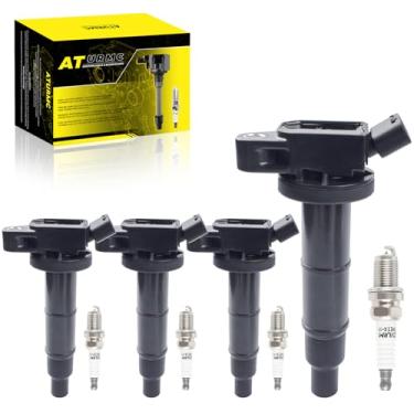 Imagem de Conjunto de 4 bobinas de ignição UF333 e velas de ignição irídio compatíveis com Lexus HS250h Scion xB tC Pontiac Vibe Toyota Scion TC Camry Corolla Highlander Matrix RAV4 Solara 2.4L L4