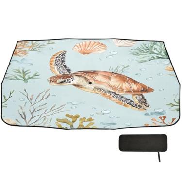 Imagem de Burbuja Guarda-sol de para-brisa de carro, guarda-chuva de para-sol de tartaruga marinha em aquarela, dobrável, bloqueio de raios UV e calor solar, adequado para caminhonete Sedan SUV na maioria dos