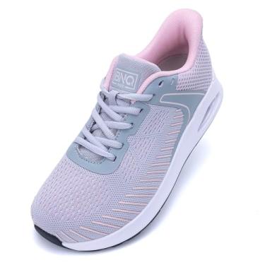 Imagem de Ttecon Tênis de caminhada feminino com suporte de arco largo largo para alívio da dor nos pés, confortável, fascite plantar, tênis tamanho 36-42, Cinza, rosa, 8 Wide