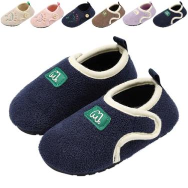 Imagem de Drecage Pantufas infantis para meninos e meninas, meias macias, antiderrapantes e leves, sapatos de caminhada com gancho e laço para crianças 9577 azul infantil 8-8,5