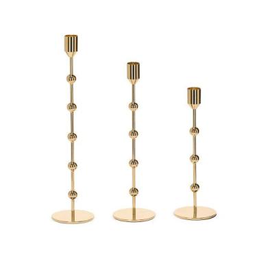 Imagem de Kit Com 3 Castiçais Em Metal Dourado Reto Com Esferas - Mart