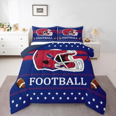 Imagem de Feelyou Jogo de cama de futebol, macio, para meninos e meninas, búfalo, temática esportiva, futebol, cidade, edredom de microfibra, 2 peças com 1 fronha