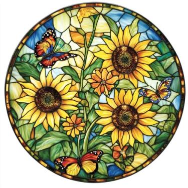 Imagem de Acrílico colorido, apanhadores de sol de girassol, decoração de janela suspensa, arte de parede de arco-íris, para sala de estar, quarto, varanda, decoração de jardim interno e externo, 19 x 19 cm