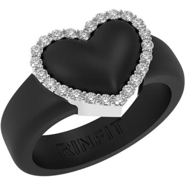 Imagem de Rinfit Aliança de casamento feminina de silicone com pedras - Anel de coração com zircônia cúbica - Design pendente de patente, Size 8, Silicone, Zircônia cúbica