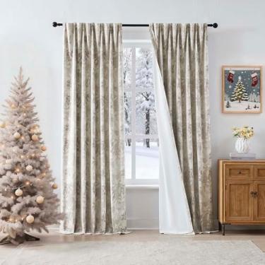 Imagem de Randall Cortina plissada vintage 90% blackout Safari Leaf Jacquard Farmhouse, cortina com isolamento térmico, 241 cm, conjunto de 2 painéis para quarto e sala de estar, bloco de luz, reduz o ruído