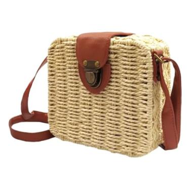 Imagem de Bolsa de Palha Sintética Quadrada Feminina Moda Praia - Bege