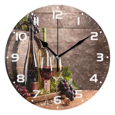 Imagem de JUZIHAI Relógio de parede para tábua de vinho, silencioso, sem tique-taque, relógios de parede redondos, operados por bateria, fácil de ler, relógio decorativo de parede para casa, cozinha, sala de