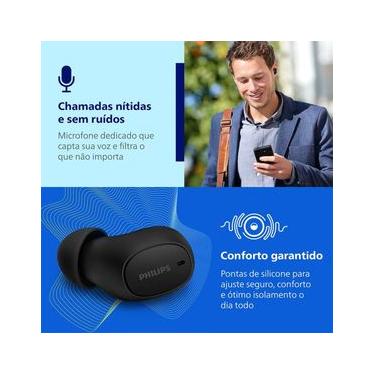 Imagem de Fone de Ouvido Philips TAT2500BK/00 Intra-Auricular True Wireless Bluetooth Cancelamento de Ruído 24h Bateria Preto