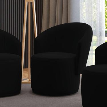 Imagem de Poltrona Decorativa Orgânica Fixa Para Sala Malu Veludo M11 - D'rossi Preto
