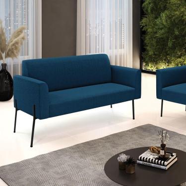 Imagem de Sofá 2 Lugares Namoradeira Pé Ferro Preto Marisa Bouclê D03 - D'rossi Cor Azul