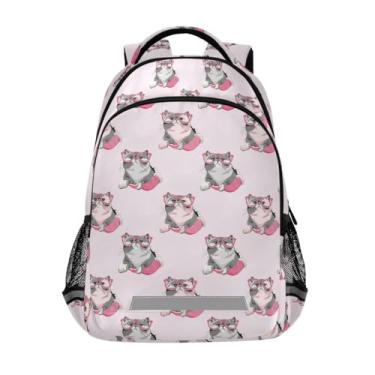 Imagem de ODAWA Cute Cats Pink Backpack for Kids 6-12 Years School Bookbag with Laptop Compartment Reflective Strips