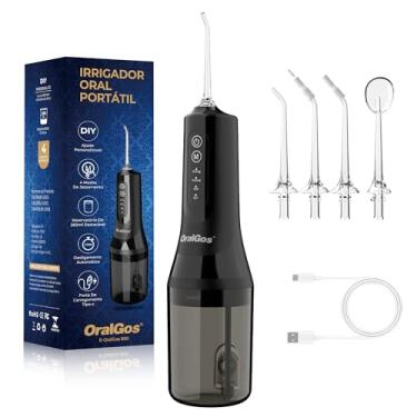 Imagem de OralGos Irrigador Dental Portatil 260ML, 4 Modos de Jato, 4 Bicos, Limpeza Profunda dos Dentes e Gengivas, Elétrico, Recarregável, À Prova d’Água IPX7 (Preto)