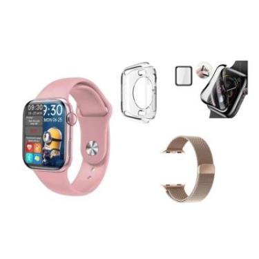 Imagem de Relógio Inteligente Hw16 Feminino Kit Pelicula Case Pulseira Extra Bluetooth Android iOS Nf-Unissex