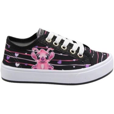 Imagem de Tênis Casual Infantil Ortobessa Lona Stitch Juvenil Menina, Preto, 29/