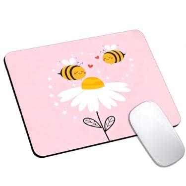 Imagem de Mouse pad de flores de abelha rosa pequeno, mouse pad de computador para mesa, base de borracha antiderrapante para laptop, design quadrado de 24 cm x 20 cm para acessórios de mesa de casa e