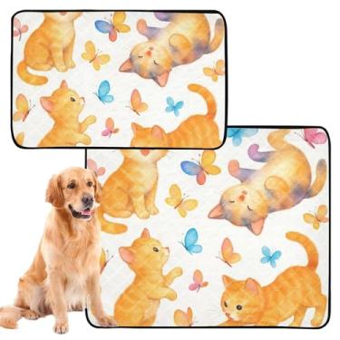 Imagem de TSENQUE Playful Kittens Almofada de xixi de borboleta colorida para gatos e gatos reutilizáveis para cães, tapete lavável à prova d'água para gaiola de cachorro, almofadas absorventes de penico