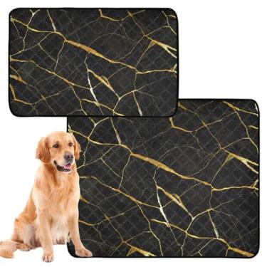 Imagem de Almofada de mármore preto elegante com veias douradas extragrande lavável para animais de estimação tapete de urina fofo para cães à prova d'água absorvente almofada de parto, médio + grande, conjunto