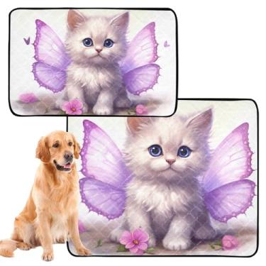 Imagem de TSENQUE Cute Kitten Butterfly Wings Pet Pad Extra Grande Lavável Pee Pads Cães Impermeável Tapete de Cercadinho Absorvente Filhote de Cachorro, Pequeno x Pacote com 3