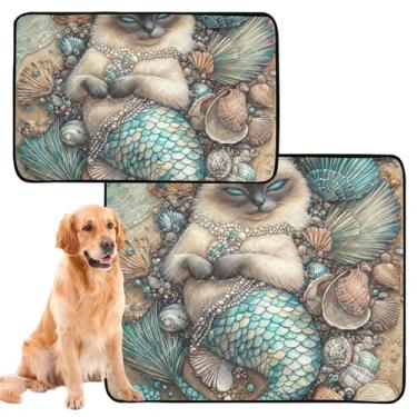 Imagem de TSENQUE Almofadas de xixi laváveis para cães, à prova d'água, tapete de cercadinho para cães, gato siamês, sereia, fofo, reutilizável, tapete absorvente, almofadas de treinamento para penico, pequeno