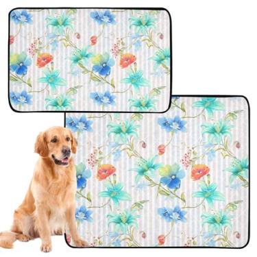 Imagem de TSENQUE Almofadas de xixi para cães de estimação, lavável, floral, estampa de flores em aquarela, reutilizável, tapete impermeável, cercadinho absorvente para cães, pequeno pacote com 3
