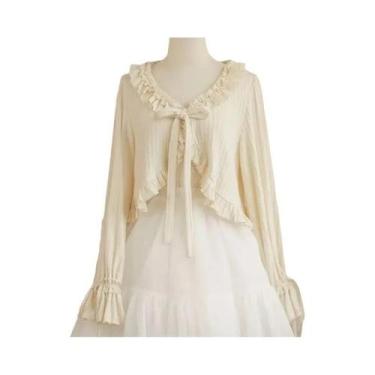 Imagem de Cardigan De Tricô Cropped Com Renda Em Coração Kawaii Lolita, Estilo V