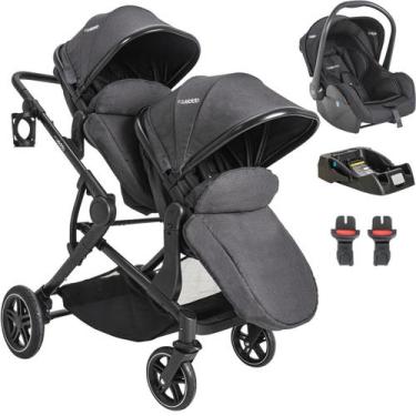 Imagem de Carrinho para Gemeos com Bebe Conforto Base Kiddo Pair Grafite