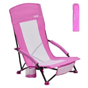 Imagem de Cadeira de praia SUNNYFEEL dobrável com encosto alto leve rosa