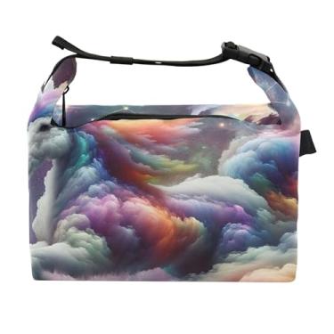 Imagem de TSENQUE Lancheira feminina arco-íris unicórnio nebulosa com alça de ombro lancheira para trabalho linda bolsa isolada rosa para adultos