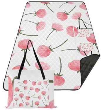 Imagem de TSENQUE Mantas de piquenique fofas flores de peônia rosa branco tapete de praia dobrável livre de areia impermeável grande tapete de grama para acampamento ao ar livre 203 x 395 cm