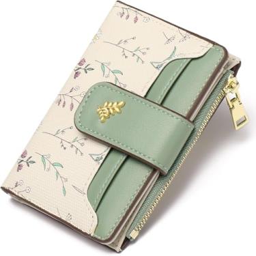 Imagem de Carteira feminina floral dobrável, carteira feminina de couro PU com zíper para mulheres, lindas carteiras pequenas para mulheres com compartimentos para cartões, carteira feminina floral para