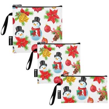 Imagem de TSENQUE Bonecos de neve festivos coloridos de Natal reutilizáveis sanduíche lanches bolsa lavável de armazenamento de alimentos com zíper para escola, viagem, trabalho escritório (pacote com 3: P/M/G)