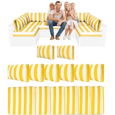 Imagem de YQNUCO Almofadas seccionais externas de 14 peças, substituição de almofadas de sofá resistentes à água, almofadas de espuma de alta densidade para móveis de pátio de 10 cm, serve para conjunto de