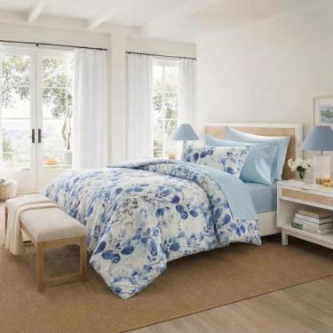 Imagem de Regency Heights Conjunto de edredom botânico leve, tamanho solteiro, design reversível, cama em uma bolsa, conjunto de cama de microfibra premium, azul