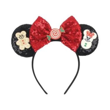 Imagem de Tiara De Natal Da Disney Para Meninas Com Orelhas De Rato, Laço De Lan