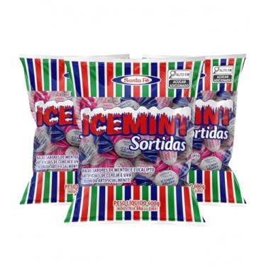 Imagem de Santa Fé Bala ICEMINT Sortida com Menta, Kit 3 Pacotes, 600g Cada, Total 1800g, Sabor Refrescante, Forma Redonda, Sem Glúten