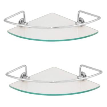 Imagem de Prateleira de Canto em Vidro Temperado com Suporte Cromado, Transparente, para Banheiro