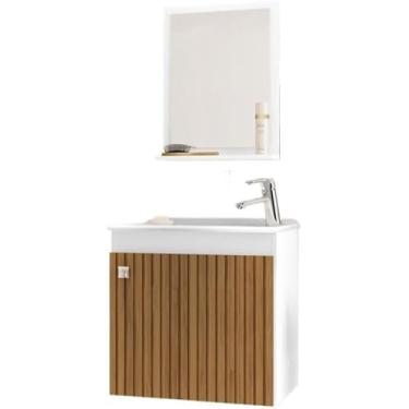 Imagem de QUEIMA DE ESTOQUE - Gabinete Banheiro em MDF C/Espelho e Cuba Siena (Branco Ripado)