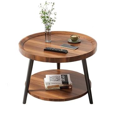Imagem de Mesa lateral de sofá, mesa de centro redonda moderna simples de camada dupla/mesa de cabeceira, mesa de canto na varanda, sala de estar, mesa de chá de hotel (cor: A, tamanho: 40 cm)
