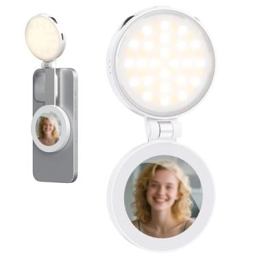 Imagem de Heayzoki Luz Magnética para Selfie, Lâmpada de Preenchimento LED para Telefone Com Espelho, Bateria Embutida de 400mAh, Luz Portátil para Selfie Com Rotação de 360° Ajustável de (Branca)