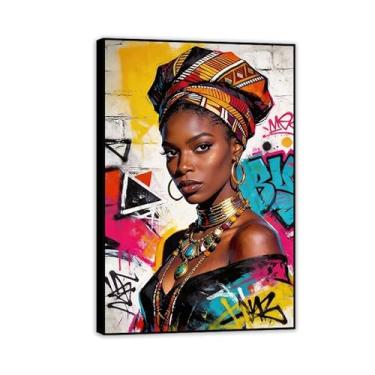 Imagem de SDYJ6GSW Tela afro-americana arte de parede mulheres negras citações inspiradoras pôster grafite menina motivacional decoração de parede para sala de estar ou cozinha 75 x 50 cm (30 x 20 pol) moldura