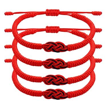 Imagem de KIYSI 4 pulseiras combinando, vermelha e preta, pulseira da sorte feita à mão para homens e mulheres, pulseira vermelha para casais, 5.5 inches, acrílico