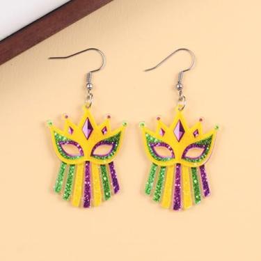 Imagem de Um par de brincos de borla de máscara de festa de acrílico pendurados – Acessórios elegantes para o dia a dia e férias para festas de carnaval femininas 6,8 x 3 cm