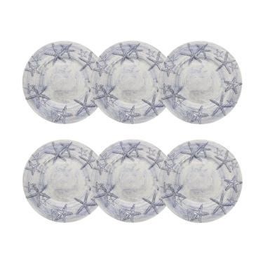 Imagem de Cj 6 Pratos Rasos de Melamina C/Borda Estrela do Mar Branco/Azul 28cm Entrecasa