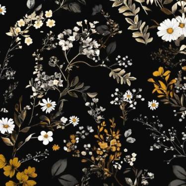 Imagem de XRUIBZI Papel de parede floral preto vintage folha dourada papel de contato mural de parede de flor escura vinil doméstico à prova d'água autoadesivo removível para locatário papel de parede 44,5 cm x