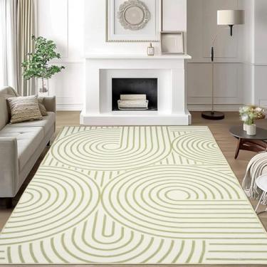 Imagem de Instellar Tapete abstrato lavável 12 x 18 cm - macio e baixo macio, antiderrapante, tapete listrado simples durável para quarto, entrada, escritório, sala de estar (verde)