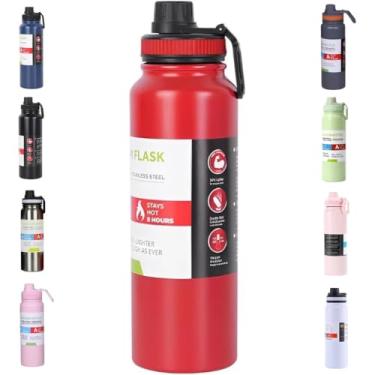 Imagem de Garrafa de Água Térmica Inox 800ml Esportiva com Alça Parede Dupla Isolada a Vácuo Antivazamento Garrafinha Academia Fitness Corrida Esportes Escritório – Premium (Vermelha)